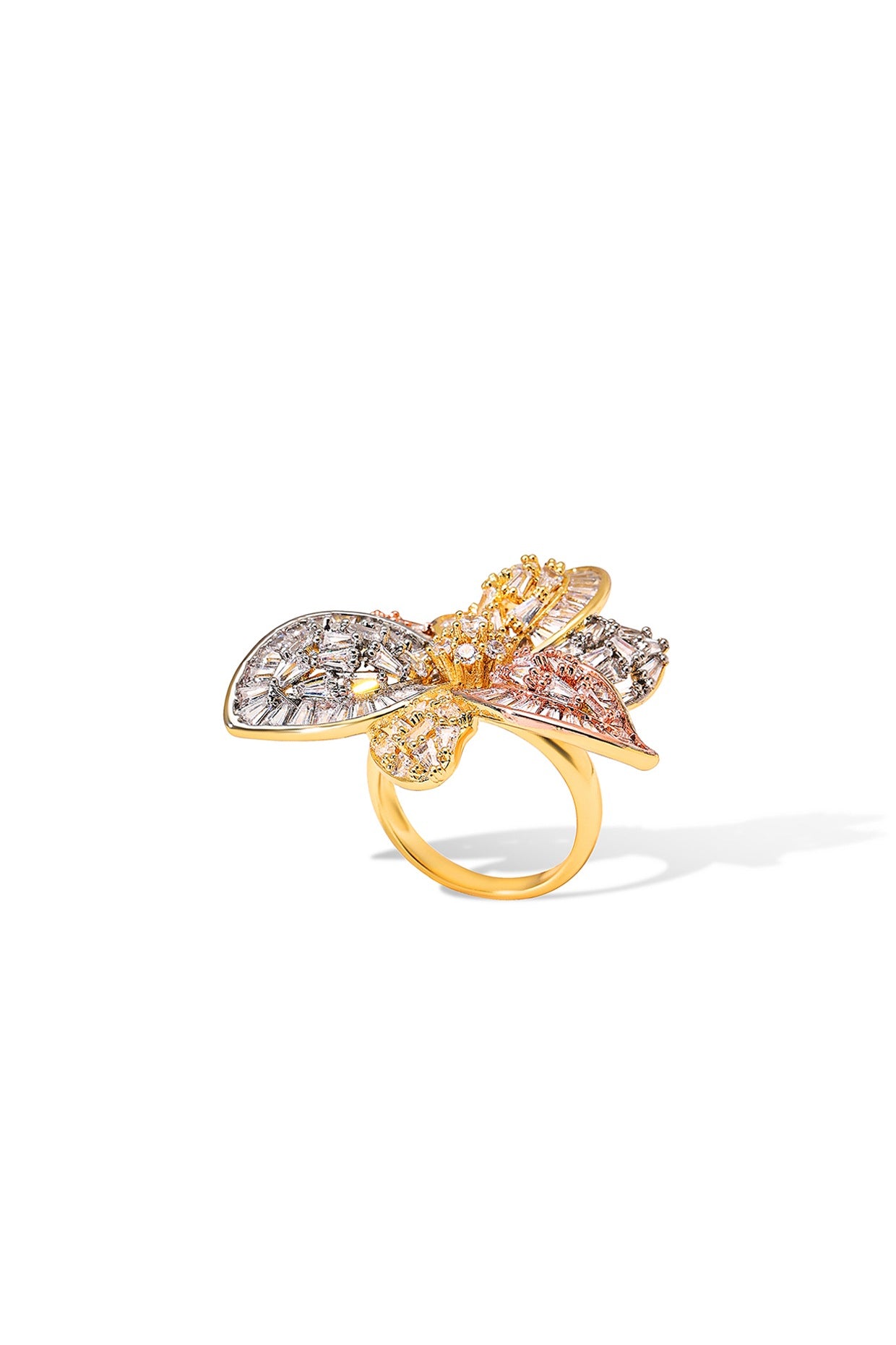 Gold Finish Zircon Ice Crystal Ring