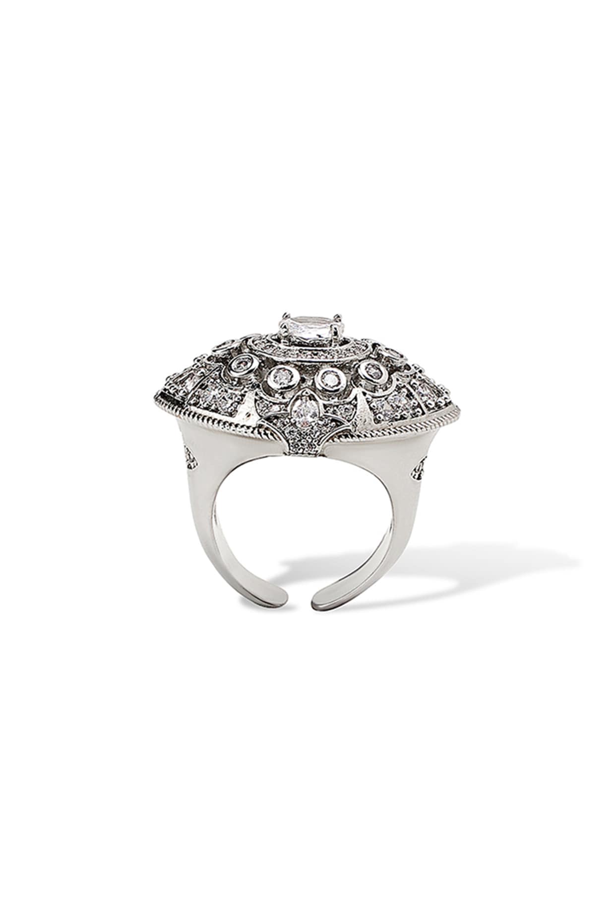 White Gold Finish Marquise Stone & Cubic Zirconia Ring