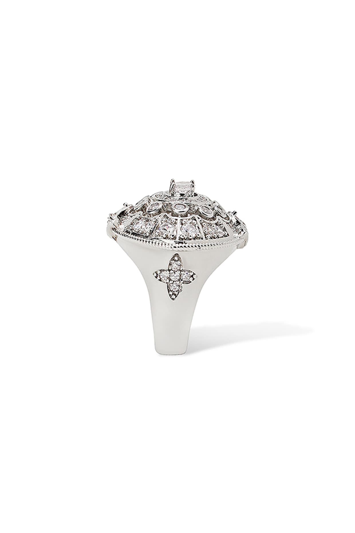 White Gold Finish Marquise Stone & Cubic Zirconia Ring