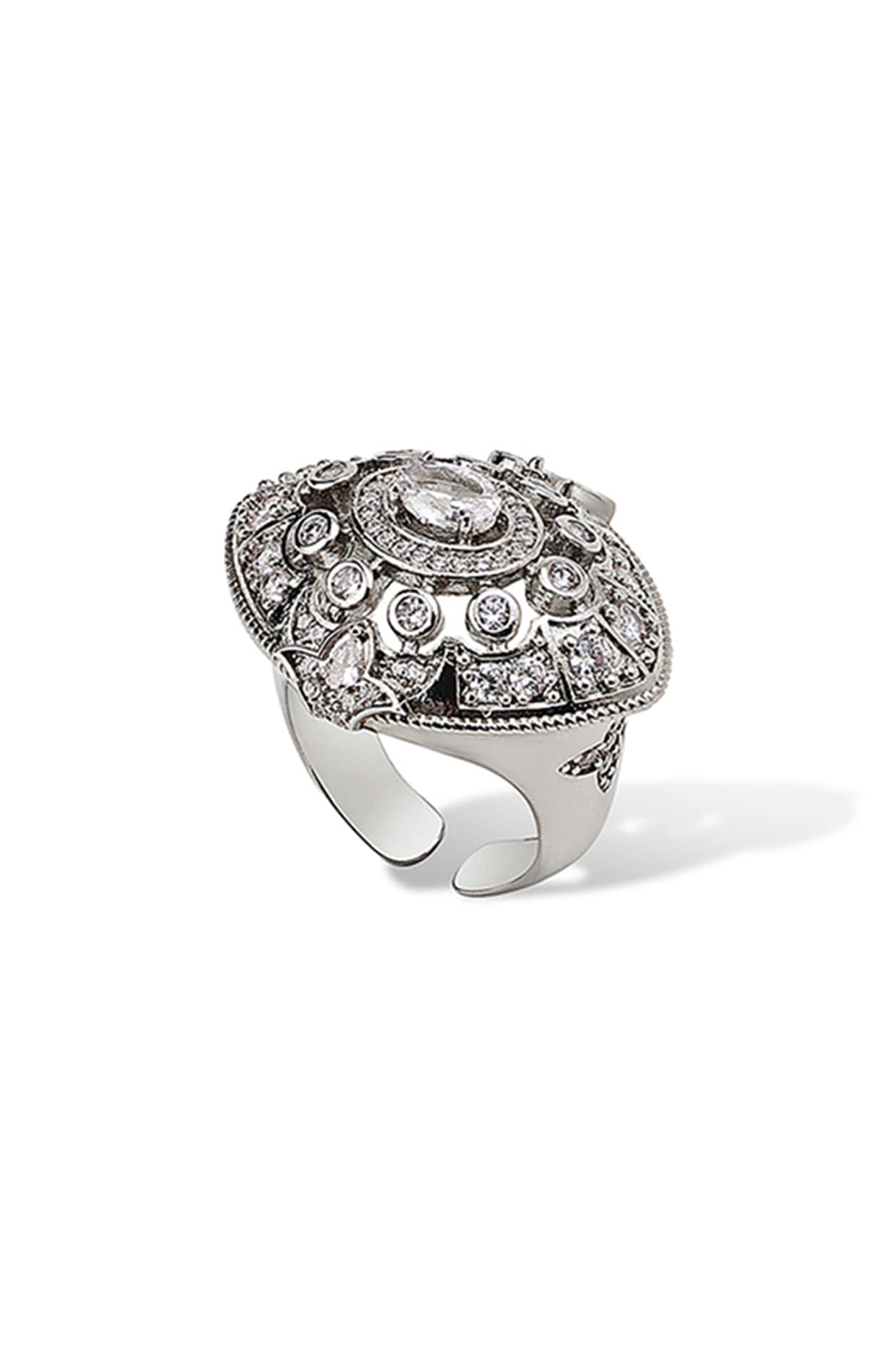 White Gold Finish Marquise Stone & Cubic Zirconia Ring