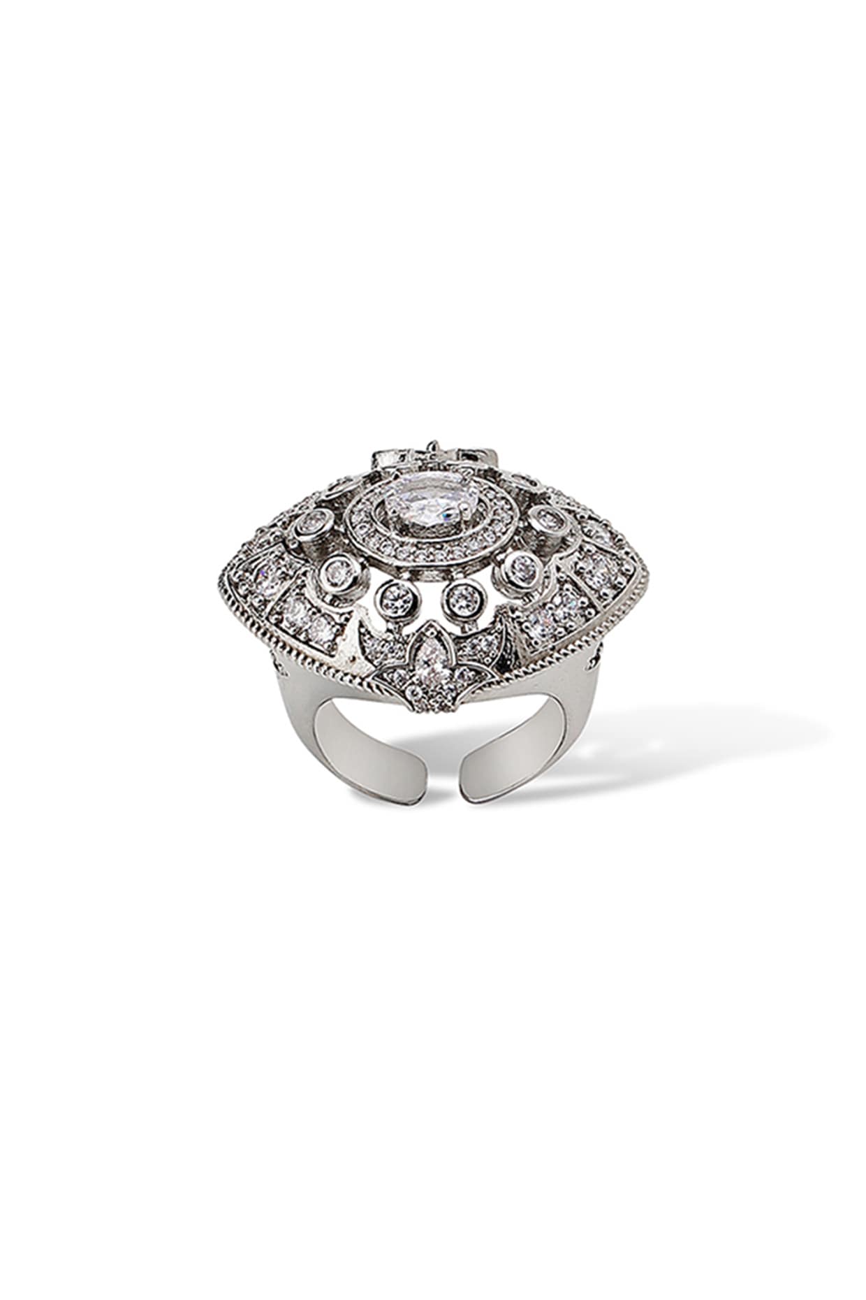 White Gold Finish Marquise Stone & Cubic Zirconia Ring