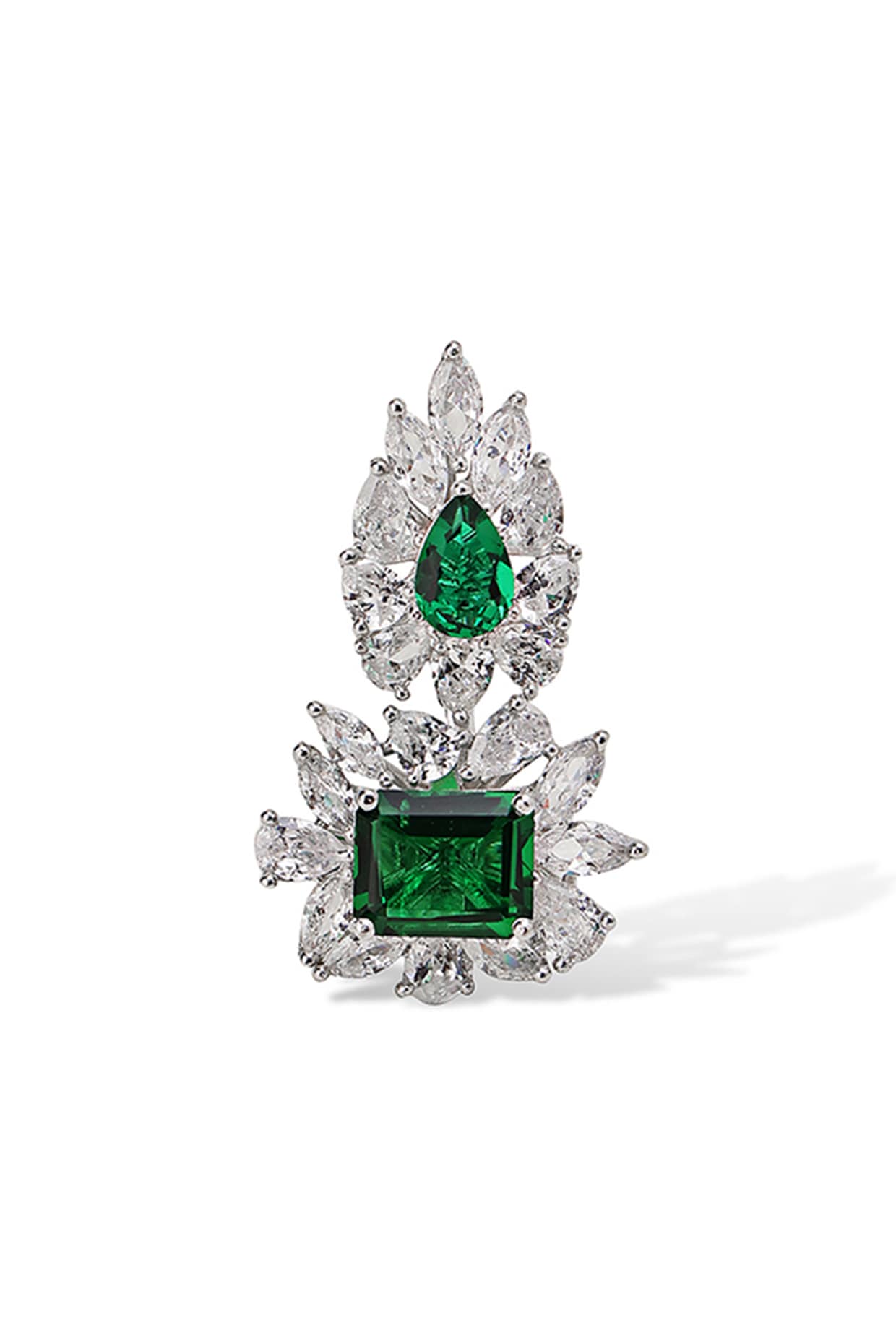 White Gold Finish Zircon & Emerald Stone Ring