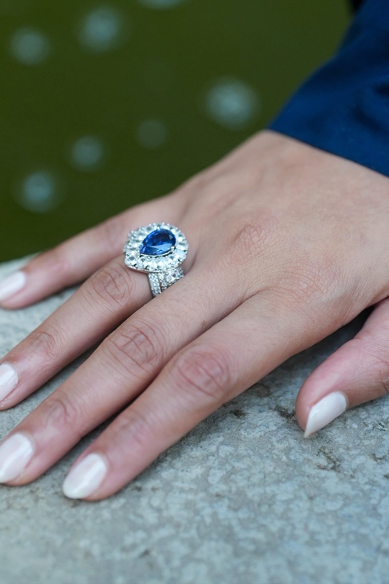 White Gold Finish Zircon & Tanzanite Stone Ring