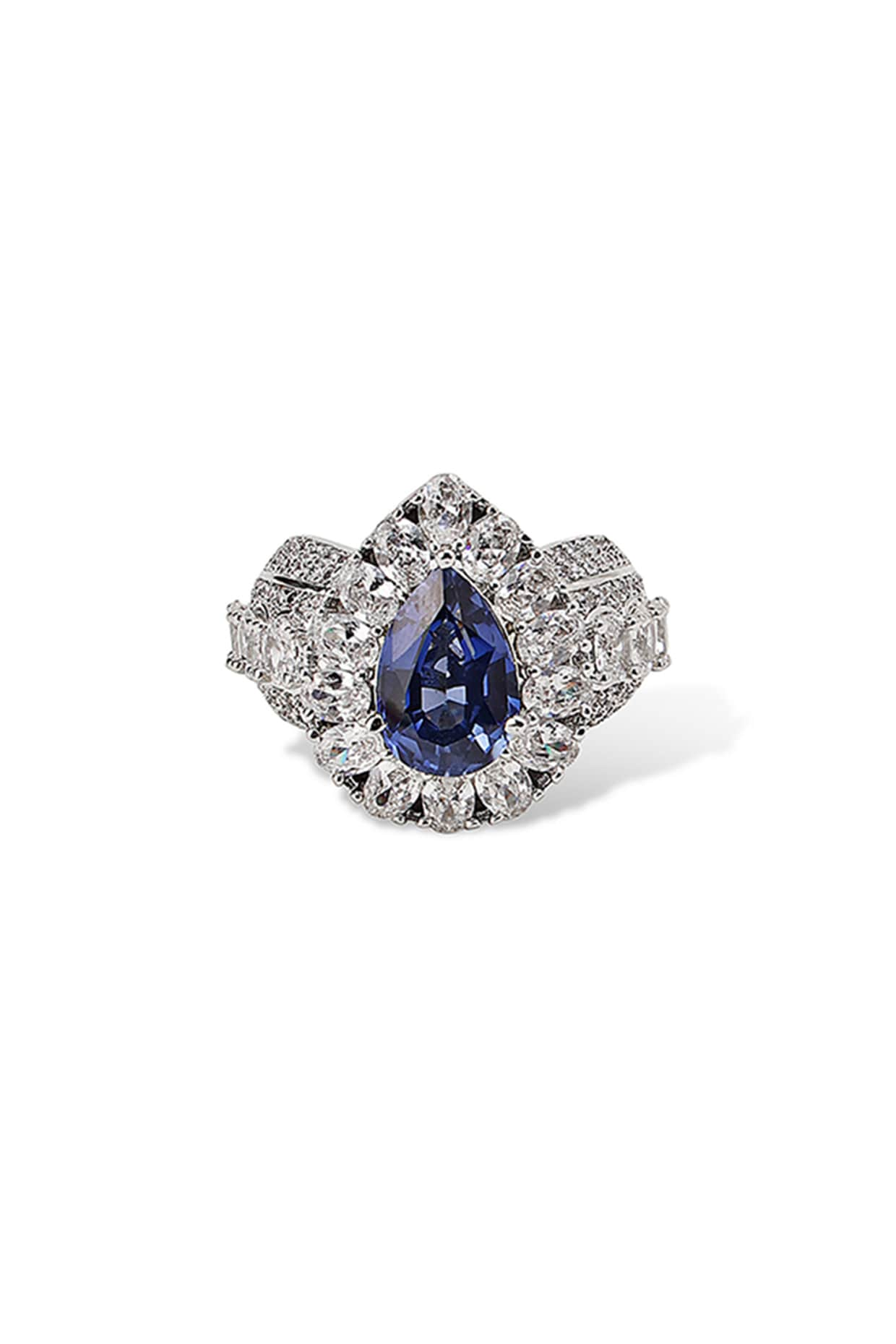 White Gold Finish Zircon & Tanzanite Stone Ring