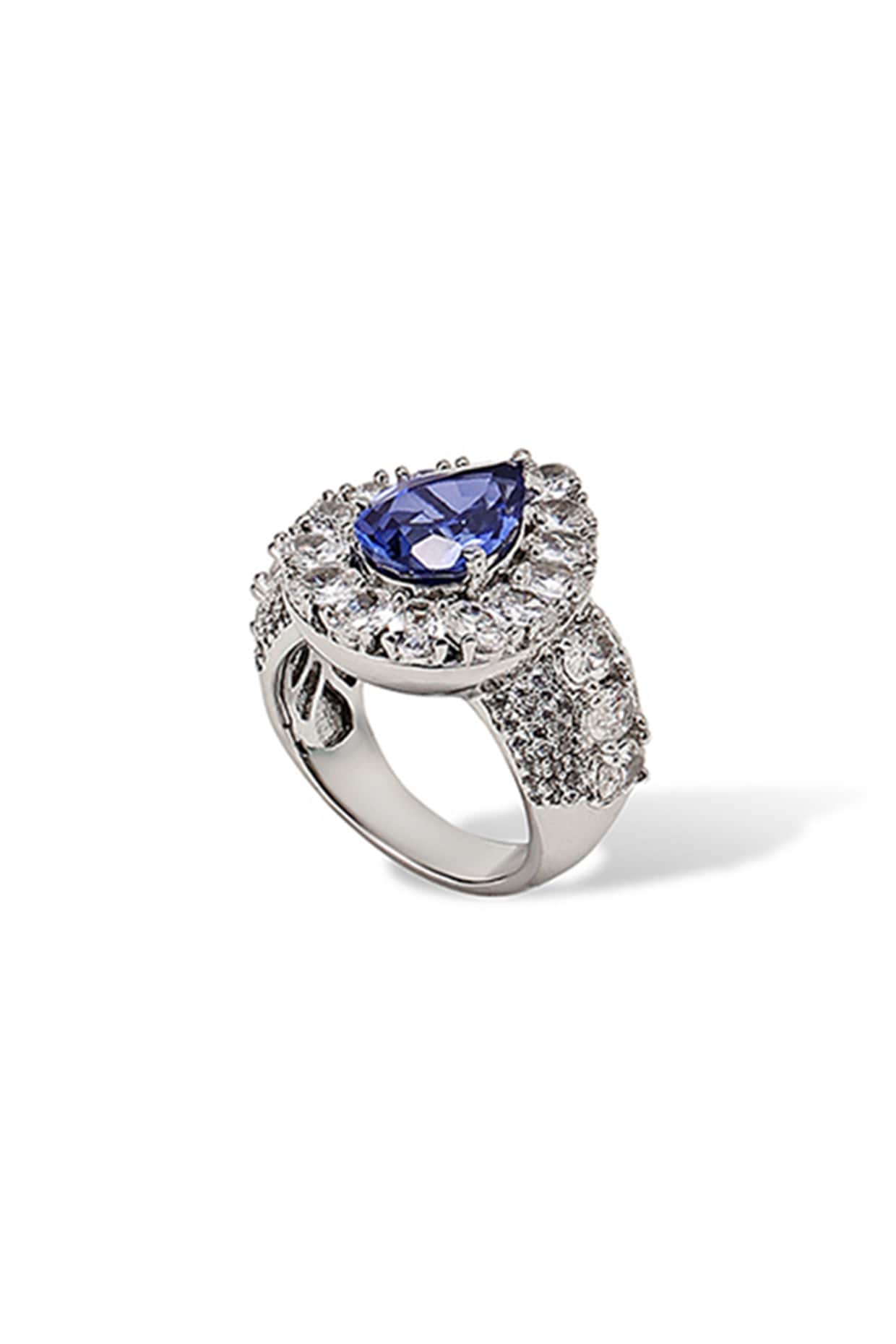 White Gold Finish Zircon & Tanzanite Stone Ring