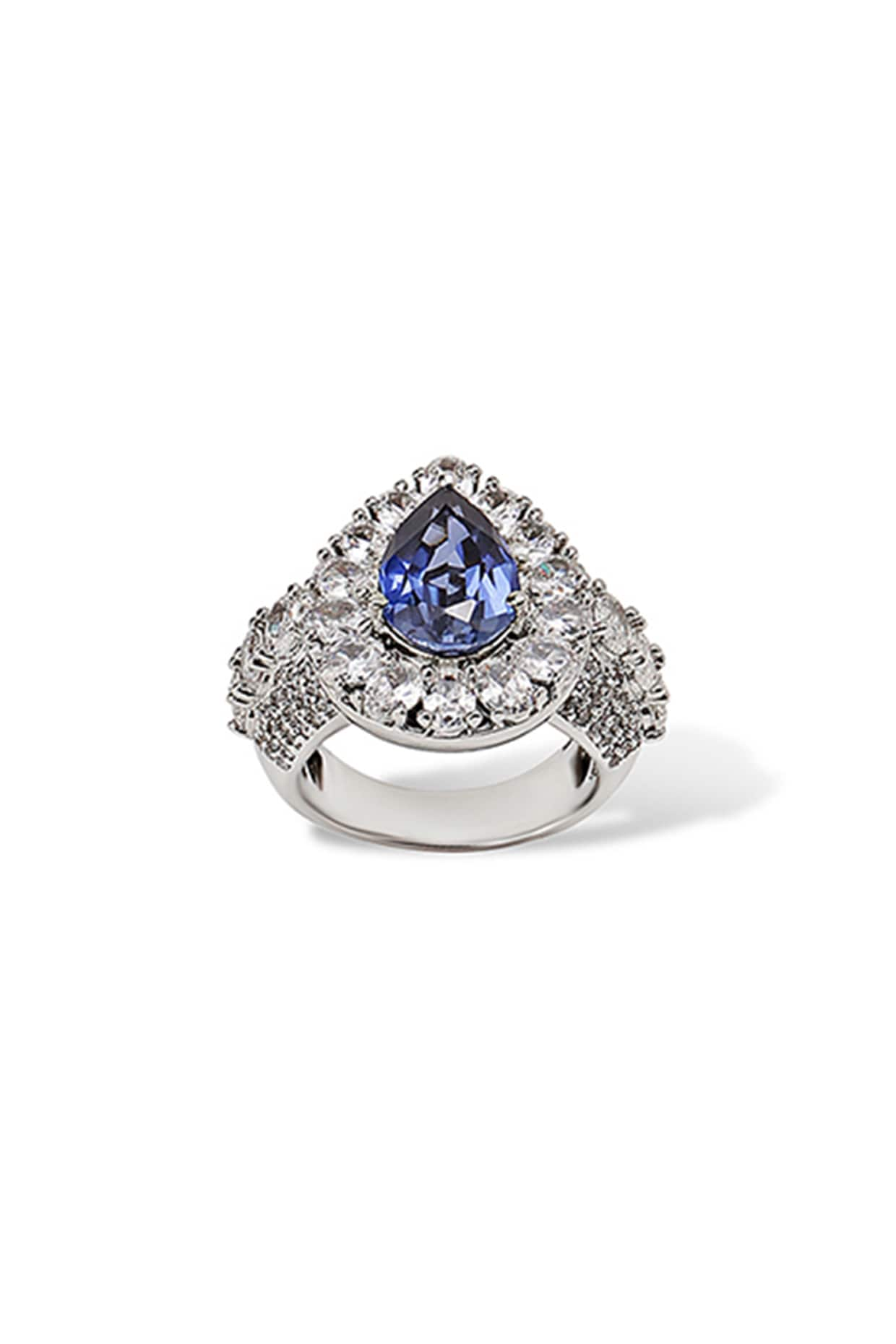 White Gold Finish Zircon & Tanzanite Stone Ring