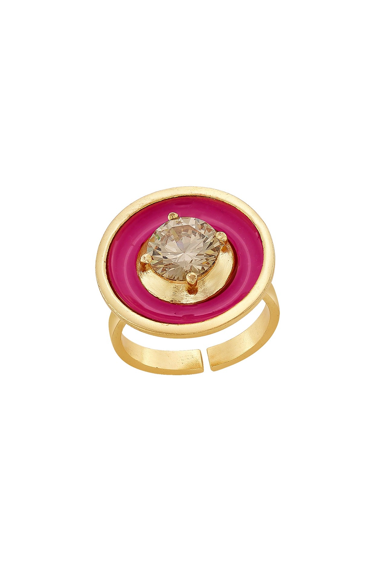 Gold Finish Pink Enameled Ring