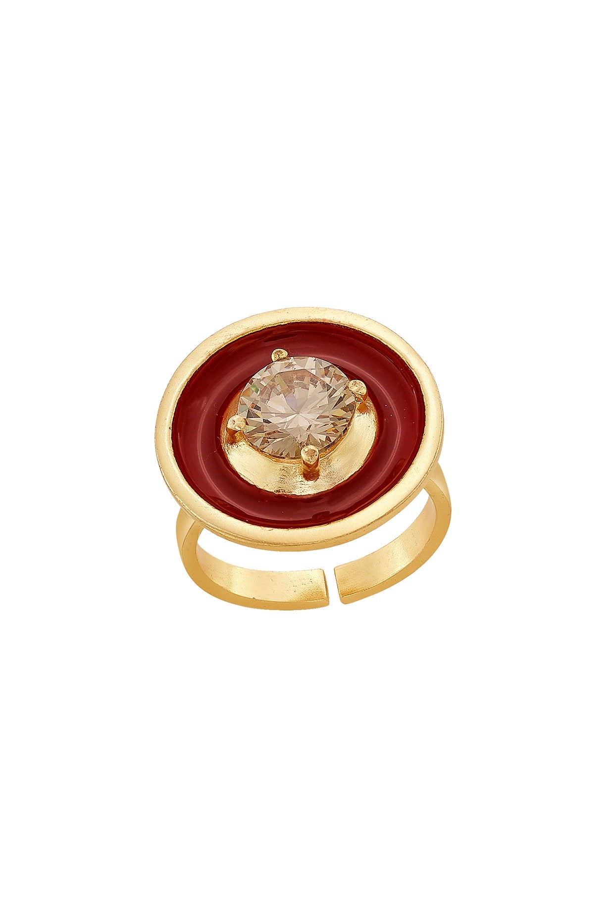 Gold Finish Enameled Cubic Zirconia Ring