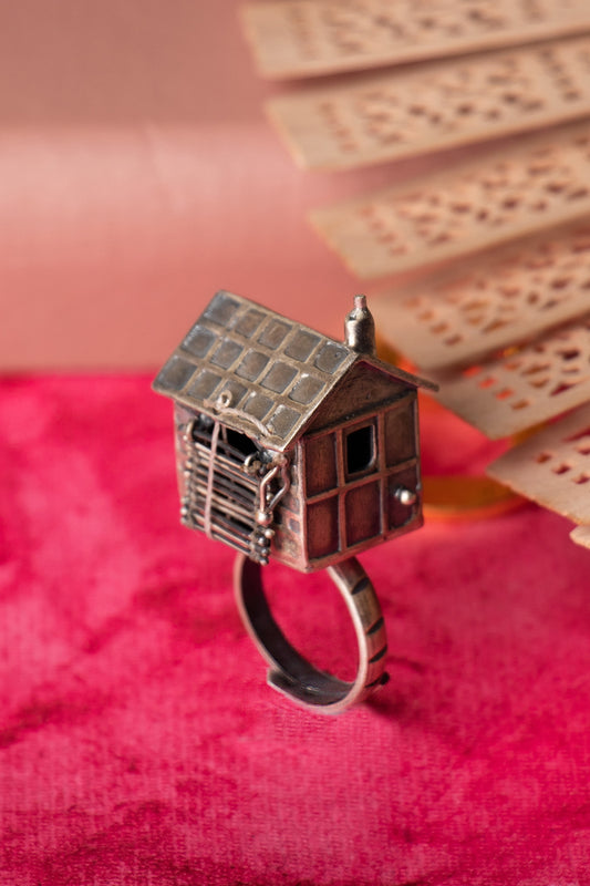 Oxidised Silver Finish Handcrafted Hurt Ring In Sterling Silver