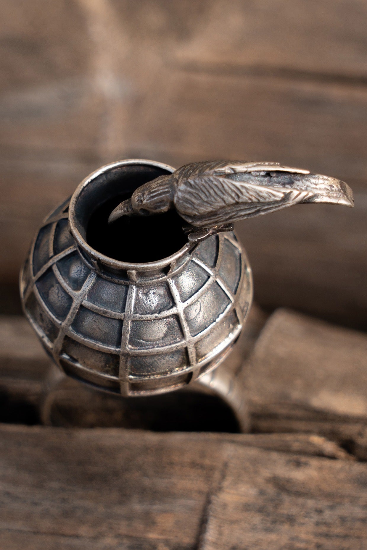 Oxidised Silver Finish Handcrafted Thirsty Crow Ring In Sterling Silver