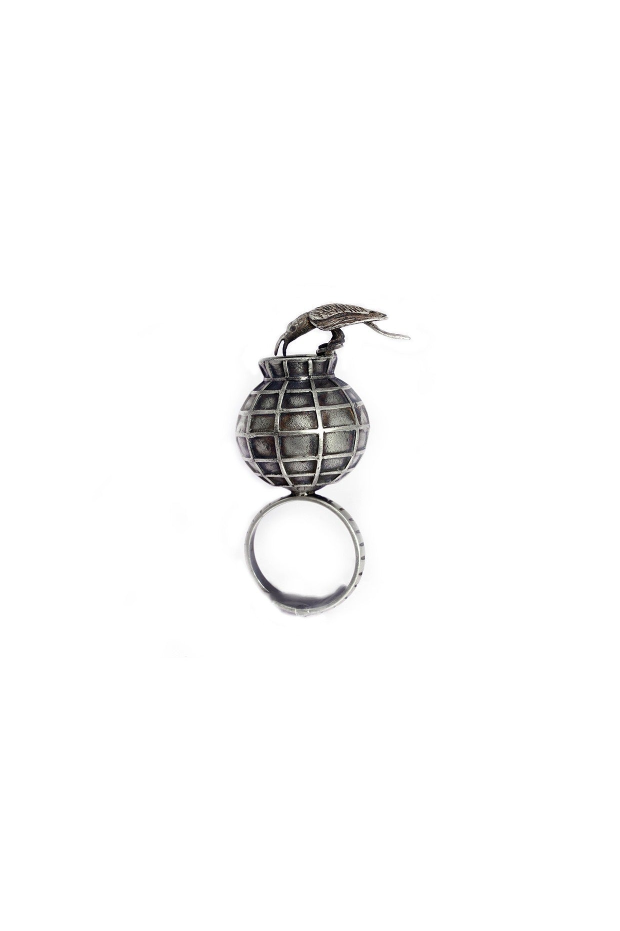 Oxidised Silver Finish Handcrafted Thirsty Crow Ring In Sterling Silver