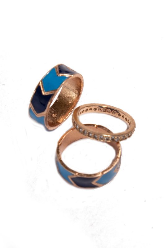 Rose Gold Finish Meenakari Stack Rings (Set of 3)