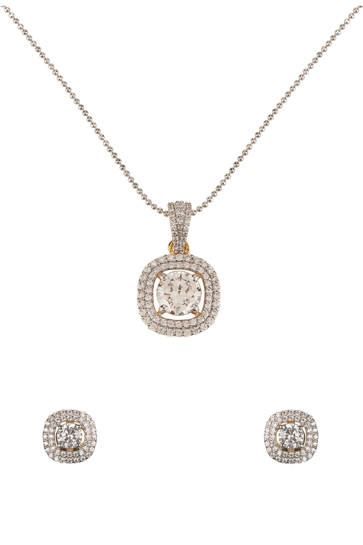 Gold Finish Zircons Pendant Set In Sterling Silver