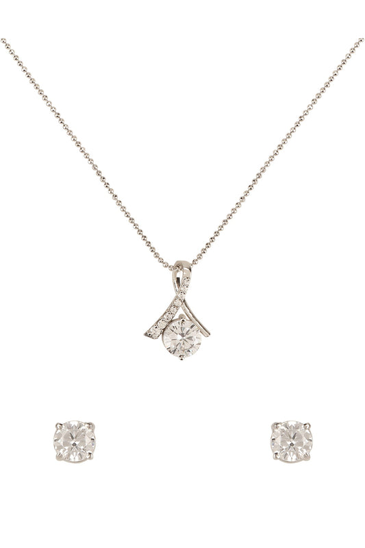 White Finish Zircons Pendant Set In Sterling Silver