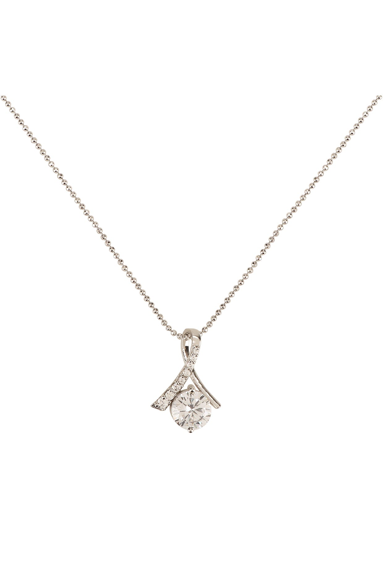 White Finish Zircons Pendant Set In Sterling Silver