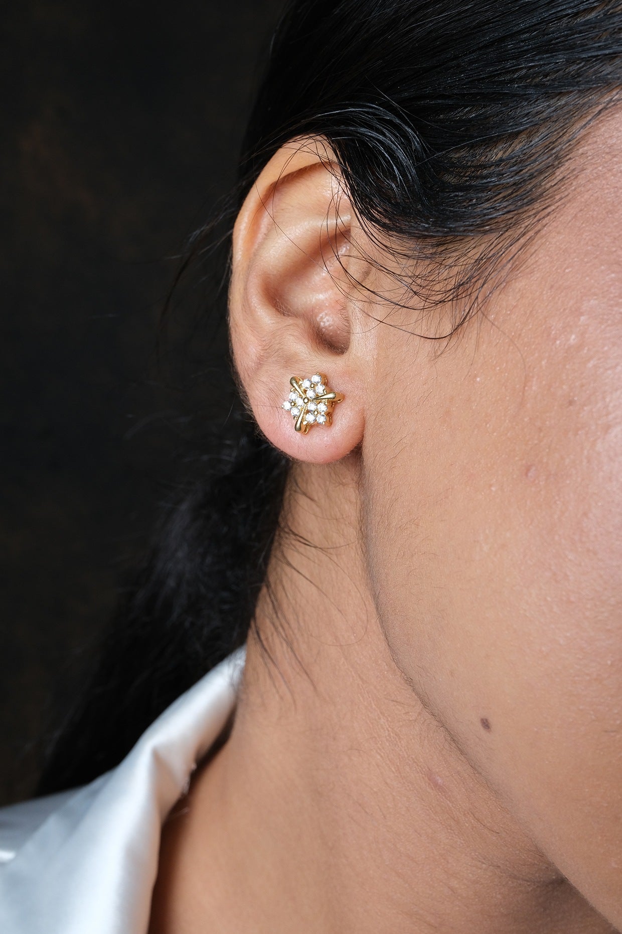 Gold Plated Zircon Stud Earrings In Sterling Silver