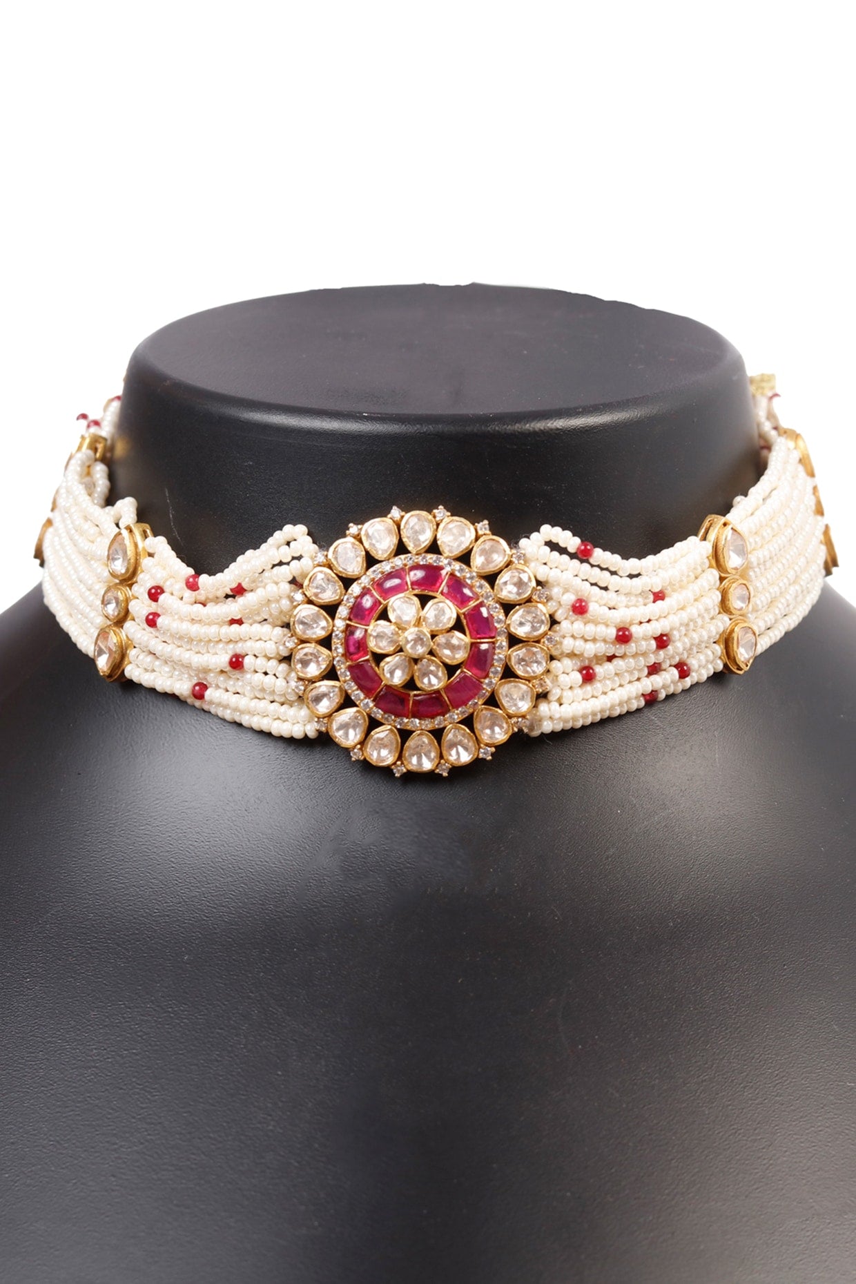 Gold Finish Kundan Polki Choker Necklace In Sterling Silver