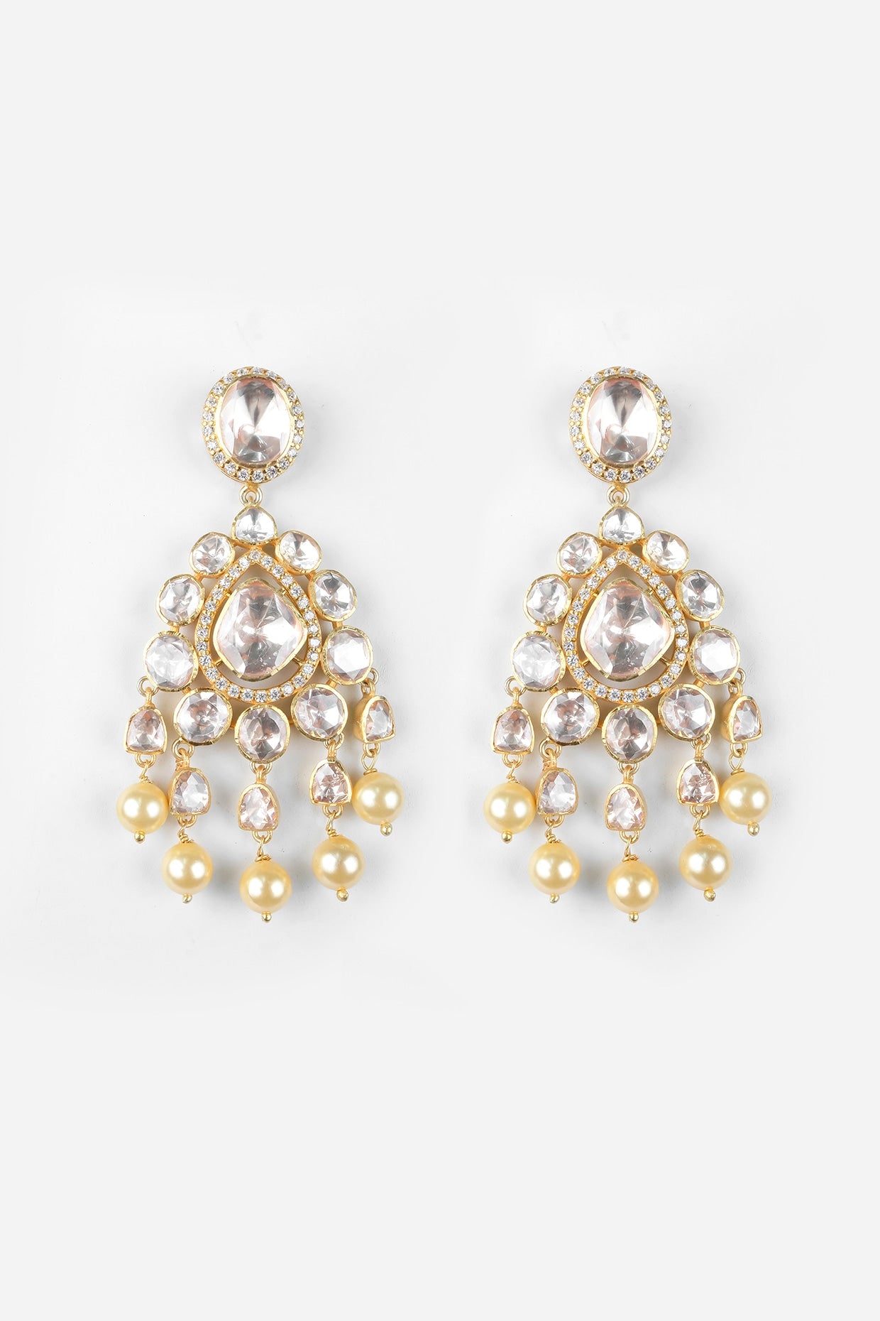 Gold Finish Kundan Polki Dangler Earrings In Sterling Silver