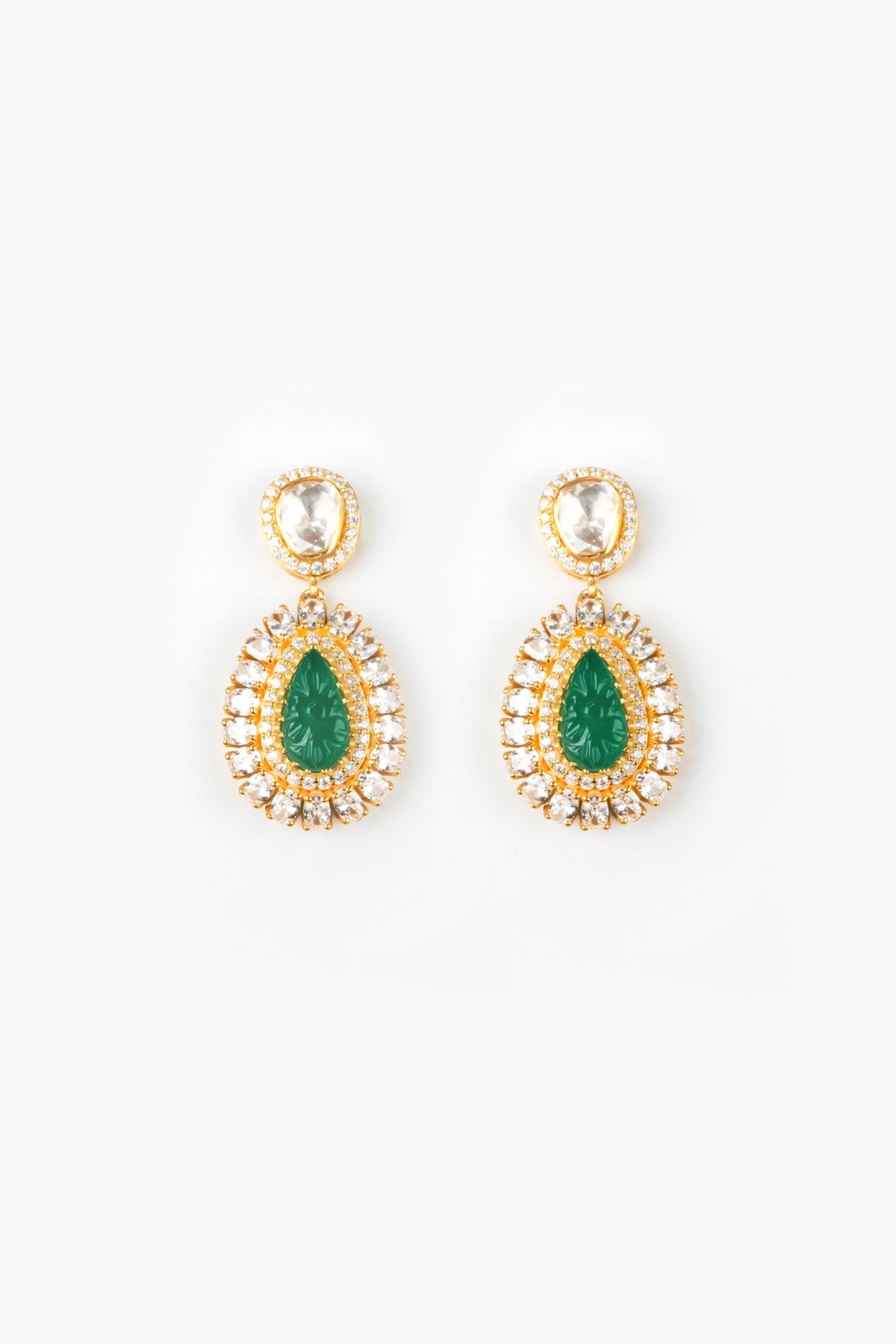 Gold Finish Kundan Polki Dangler Earrings In Sterling Silver