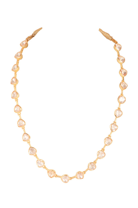 Gold Finish Moissanite Polki Necklace In Sterling Silver