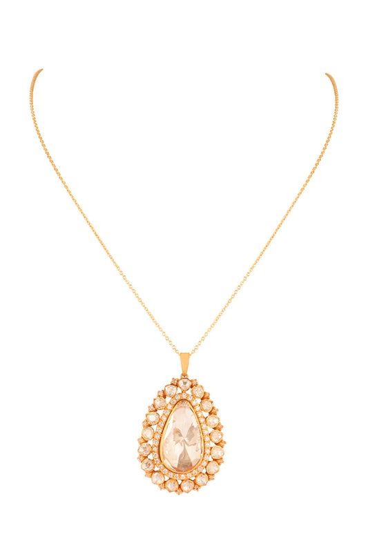 Gold Finish Moissanite Polki Necklace In Sterling Silver