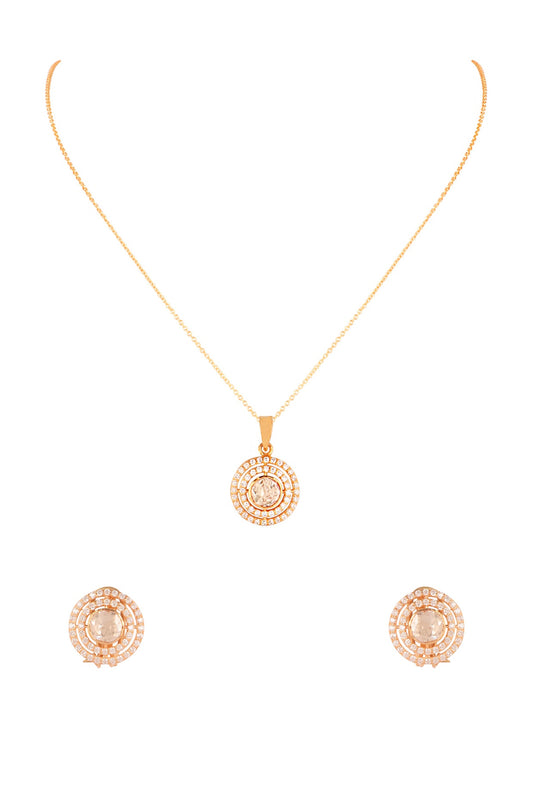 Gold Finish Moissanite Polki Necklace Set In Sterling Silver