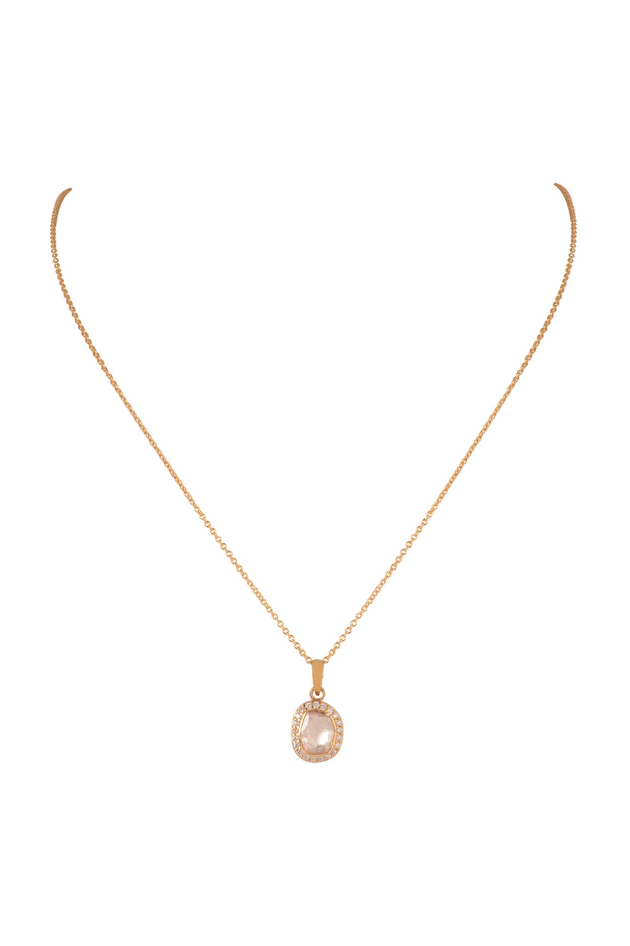 Gold Finish Moissanite Polki Pendant Necklace In Sterling Silver