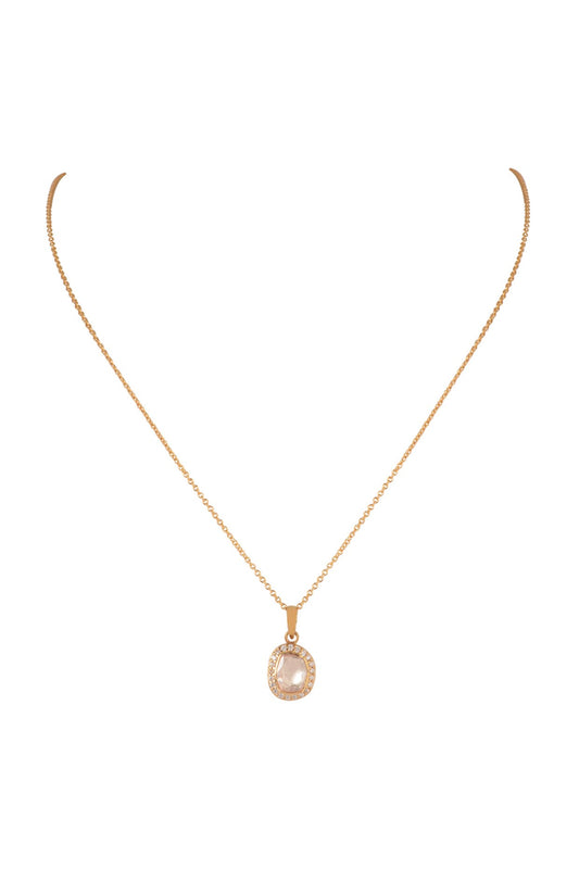 Gold Finish Moissanite Polki Pendant Necklace In Sterling Silver