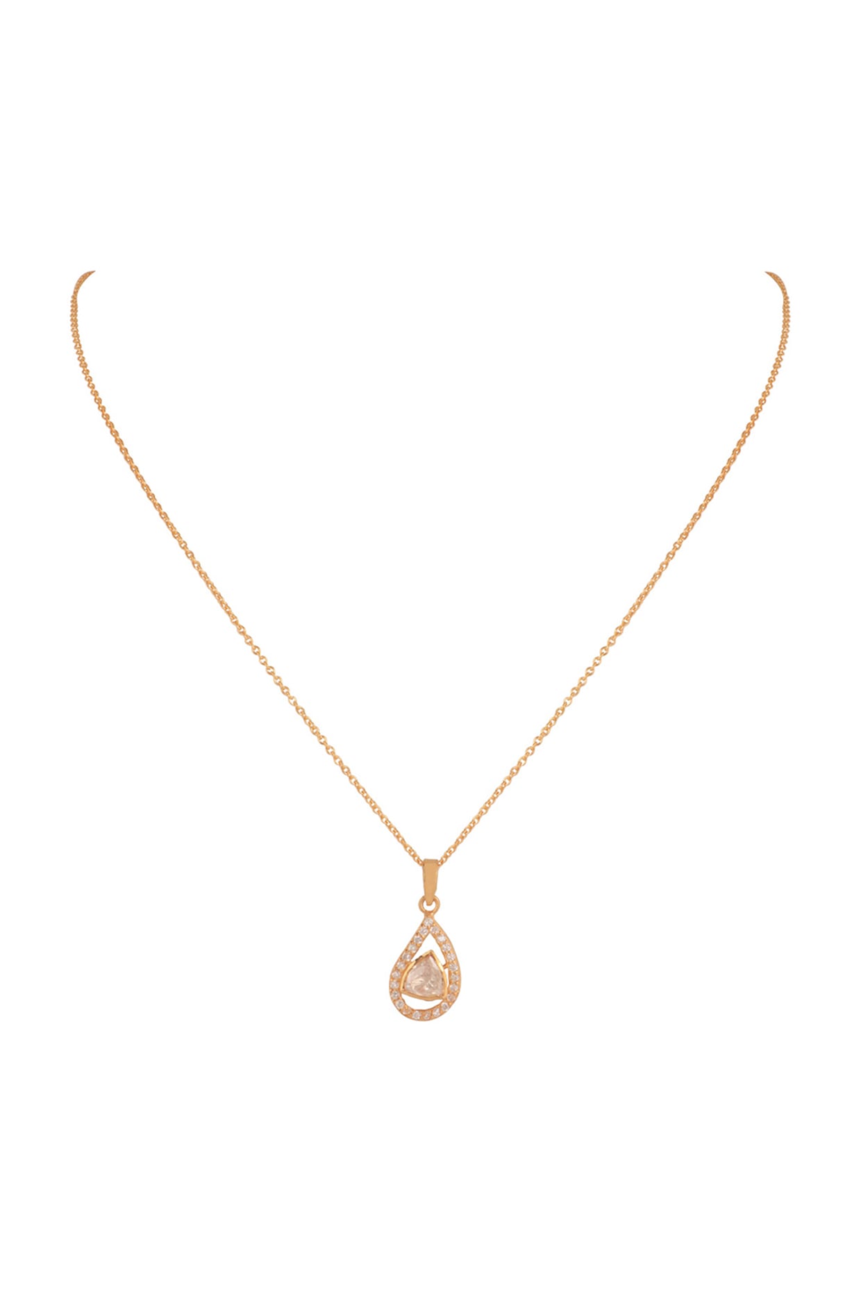 Gold Finish Moissanite Polki Pendant Necklace In Sterling Silver