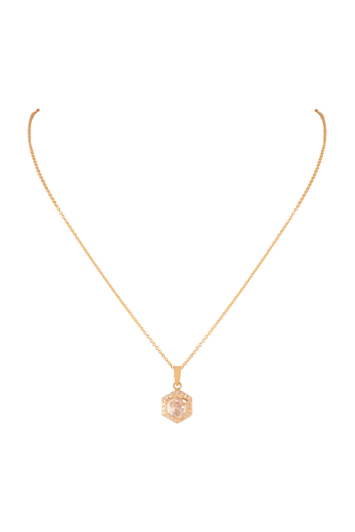 Gold Finish Moissanite Polki Pendant Necklace In Sterling Silver