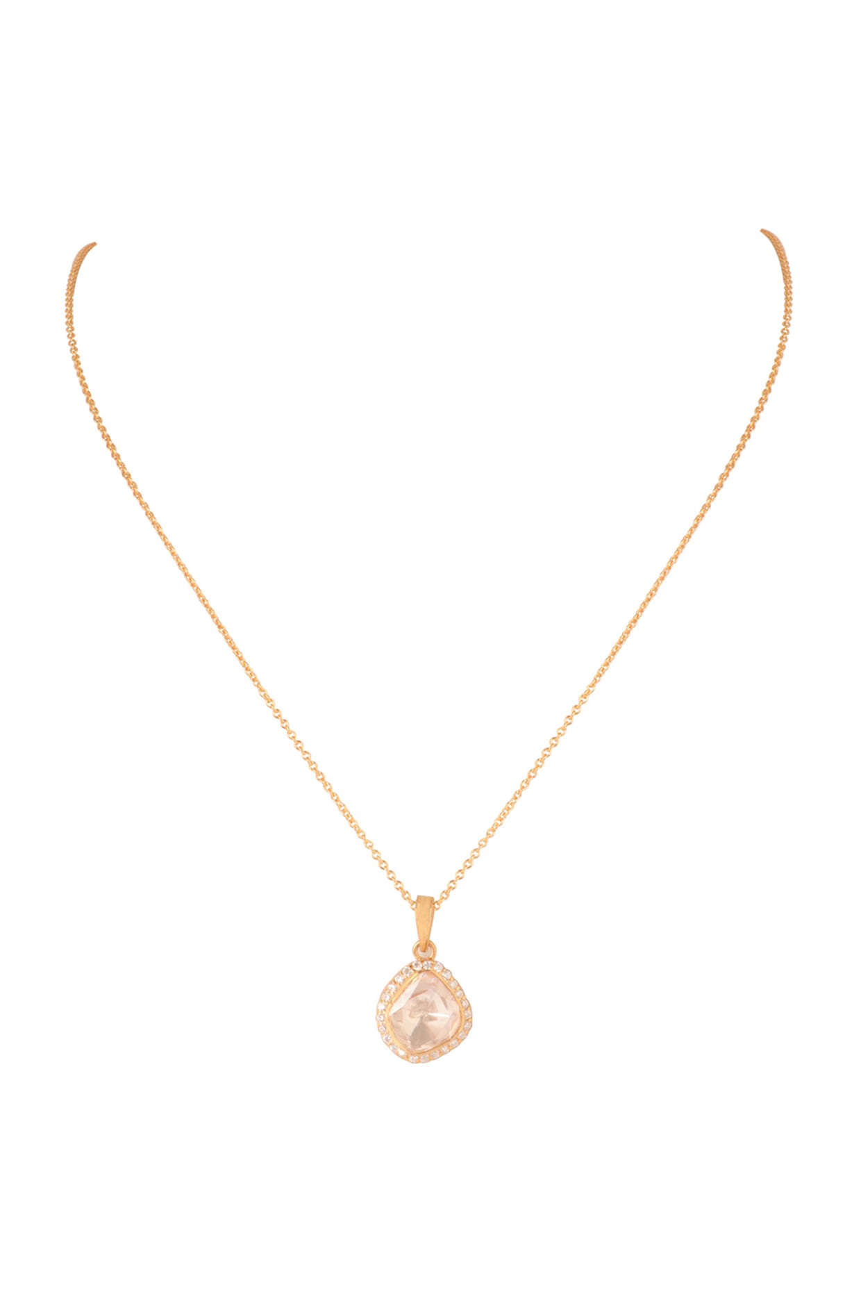 Gold Finish Moissanite Polki Pendant Necklace In Sterling Silver