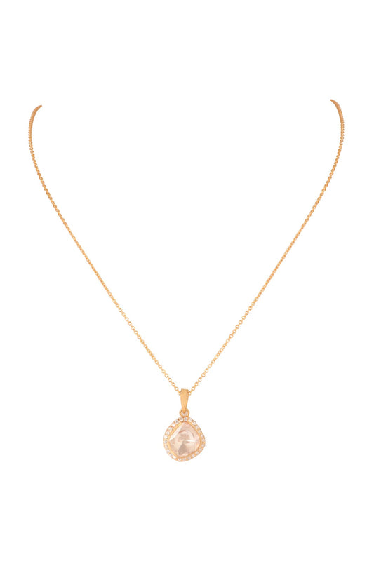 Gold Finish Moissanite Polki Pendant Necklace In Sterling Silver