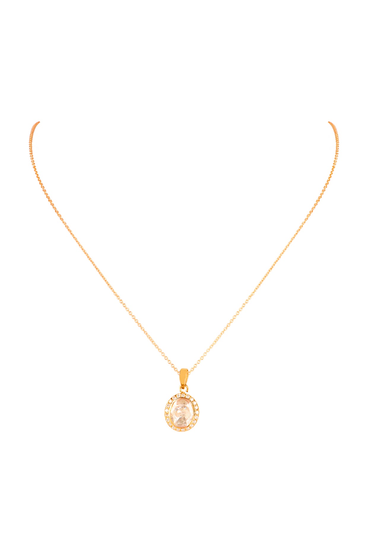 Gold Finish Moissanite Polki Pendant Necklace In Sterling Silver