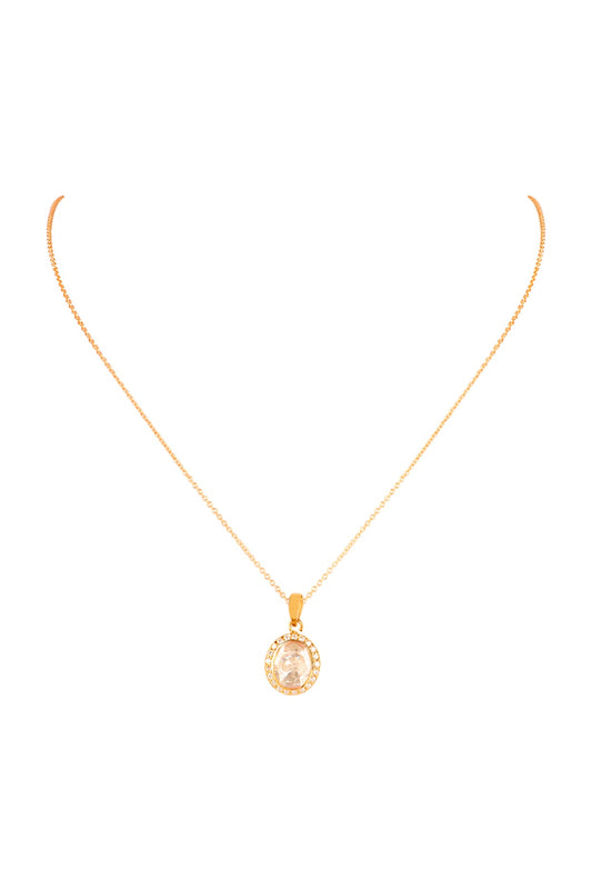 Gold Finish Moissanite Polki Pendant Necklace In Sterling Silver