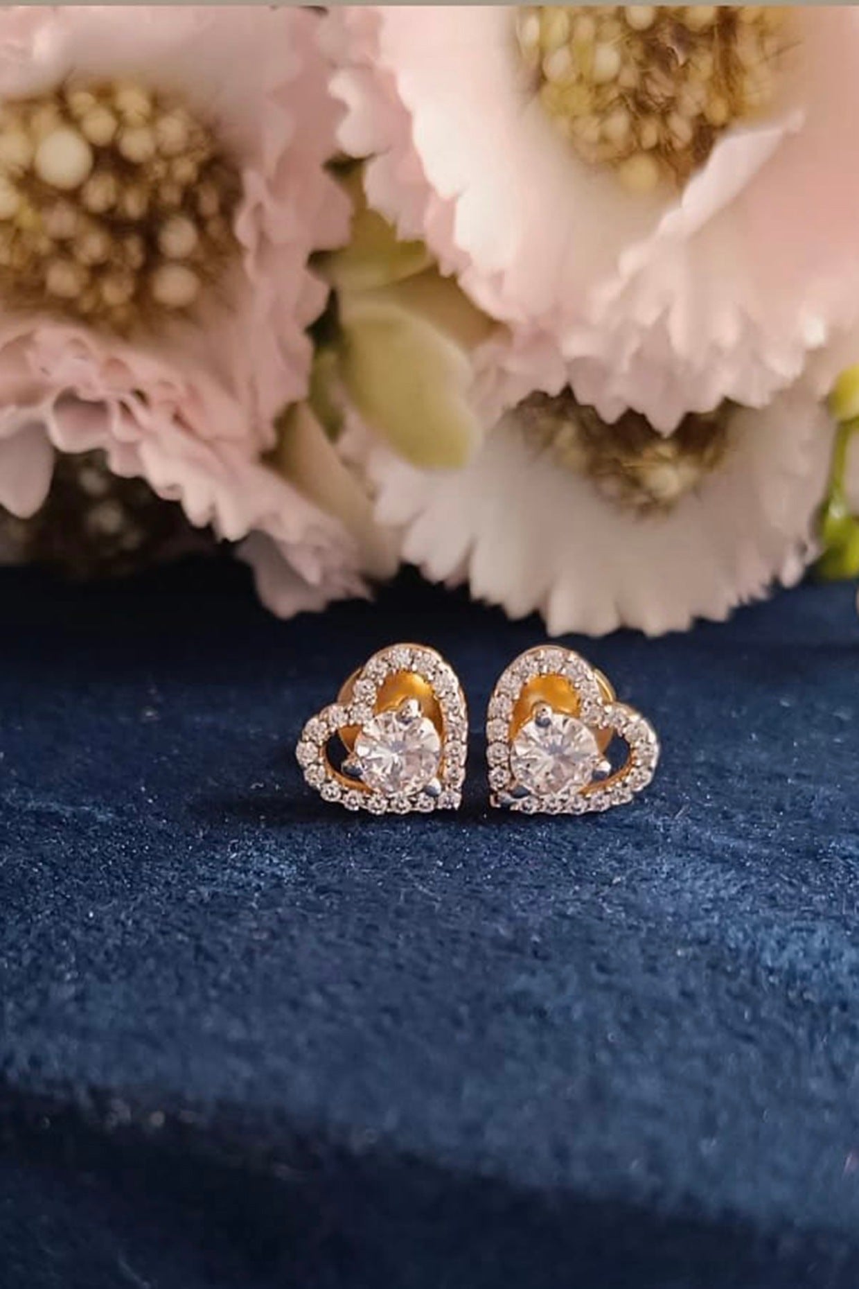 Gold Finish Zircon Stud Earrings In Sterling Silver