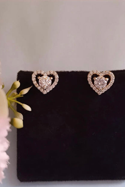 Gold Finish Zircon Stud Earrings In Sterling Silver