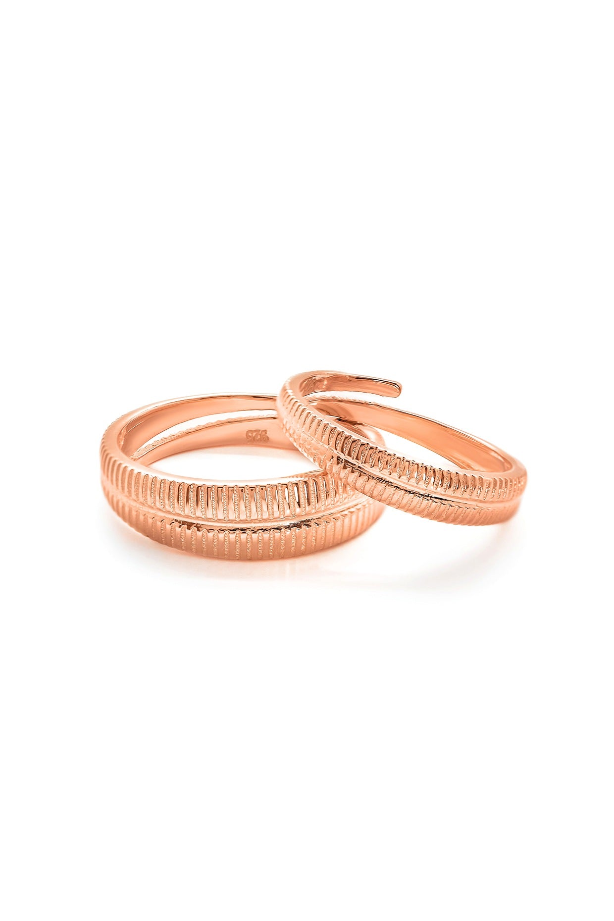 Rose Gold Finish Adjustable Couple Rings (Set of 2) In Sterling Silver