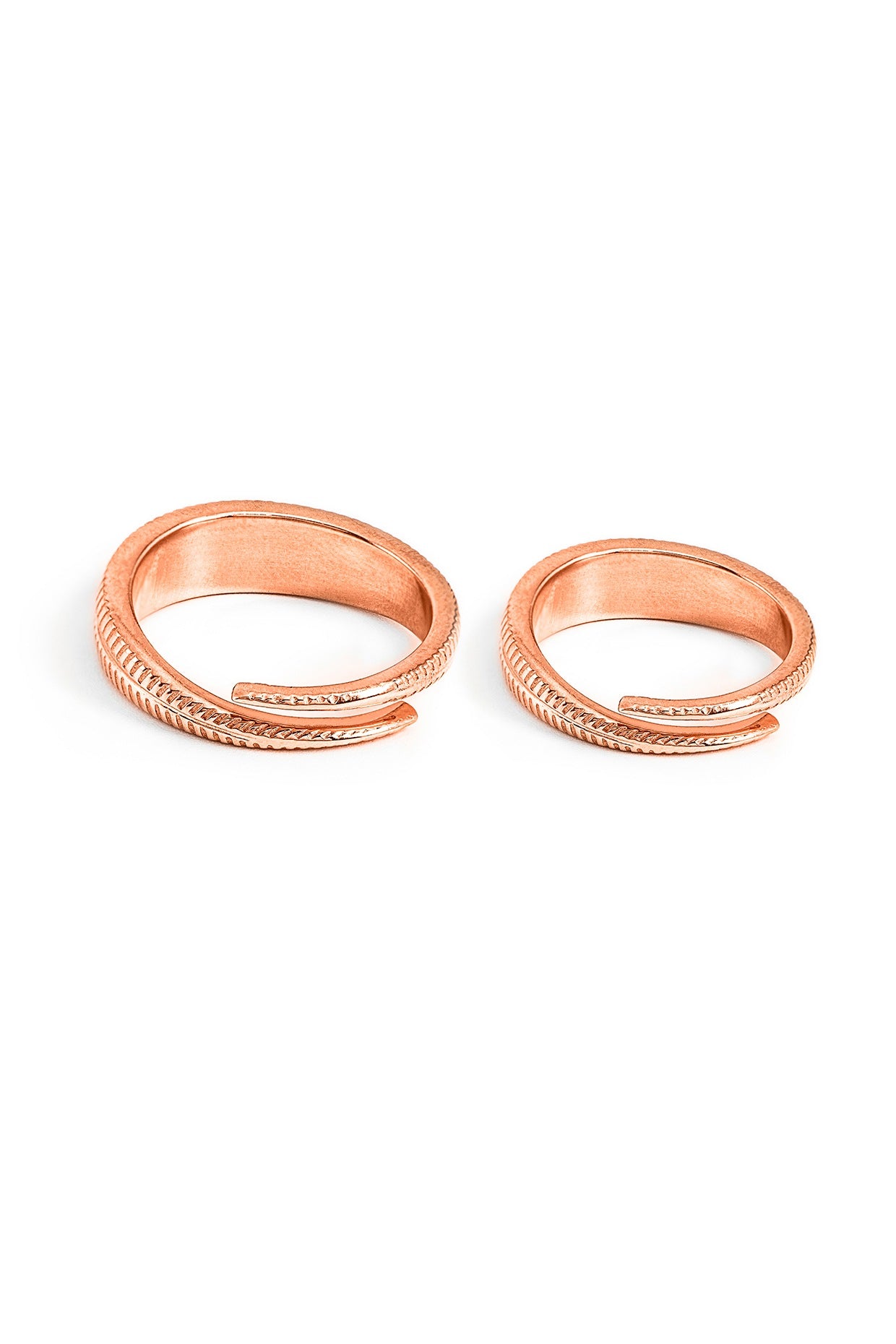 Rose Gold Finish Adjustable Couple Rings (Set of 2) In Sterling Silver