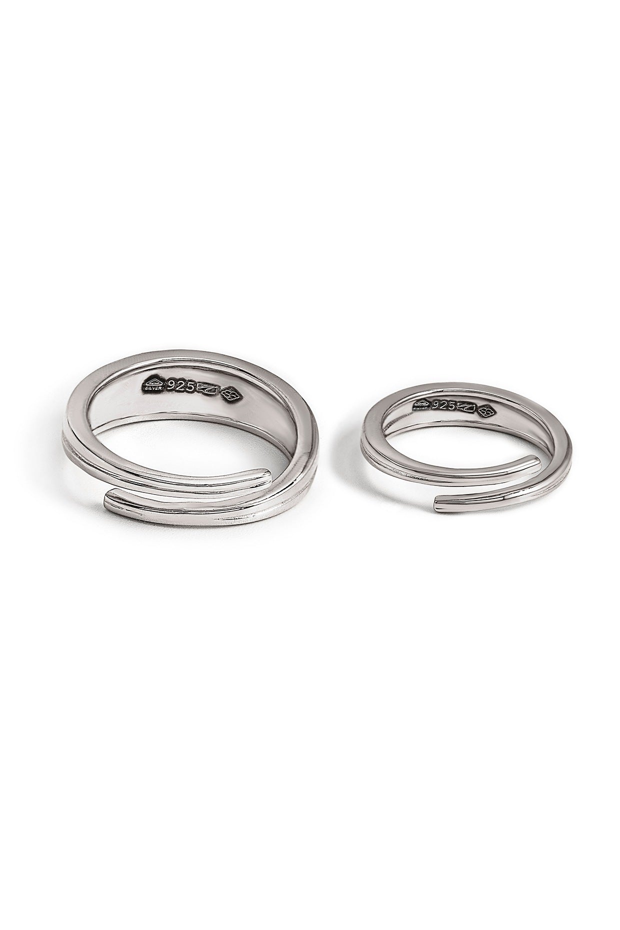 White Rhodium Finish Adjustable Couple Rings (Set of 2) In Sterling Silver