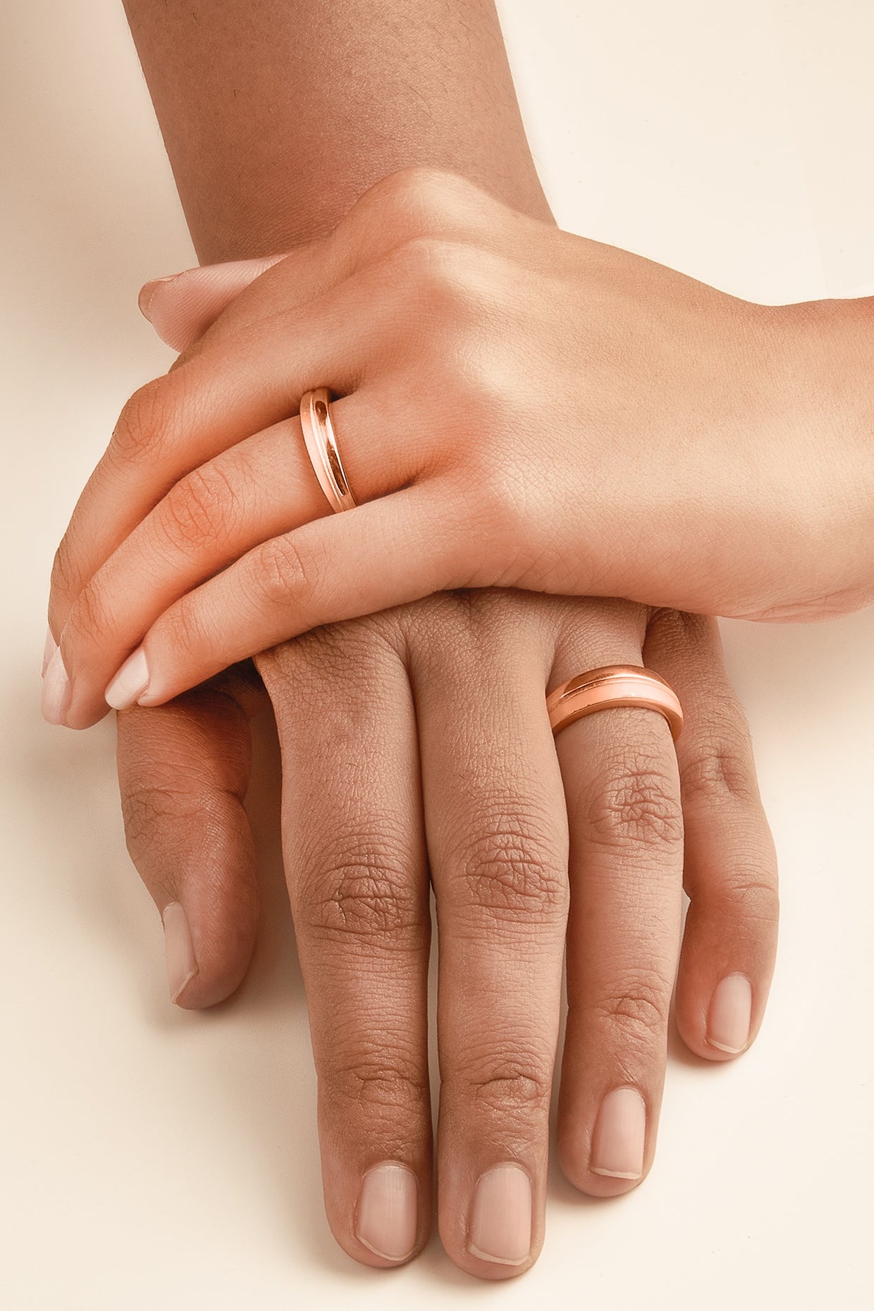 Rose Gold Finish Adjustable Couple Rings (Set of 2) In Sterling Silver