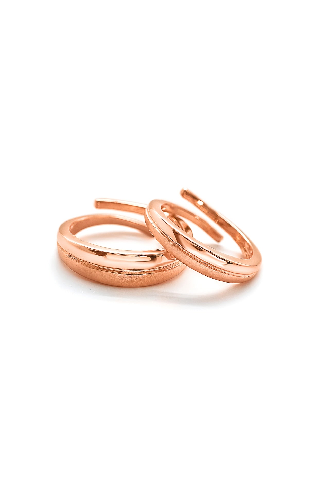 Rose Gold Finish Adjustable Couple Rings (Set of 2) In Sterling Silver