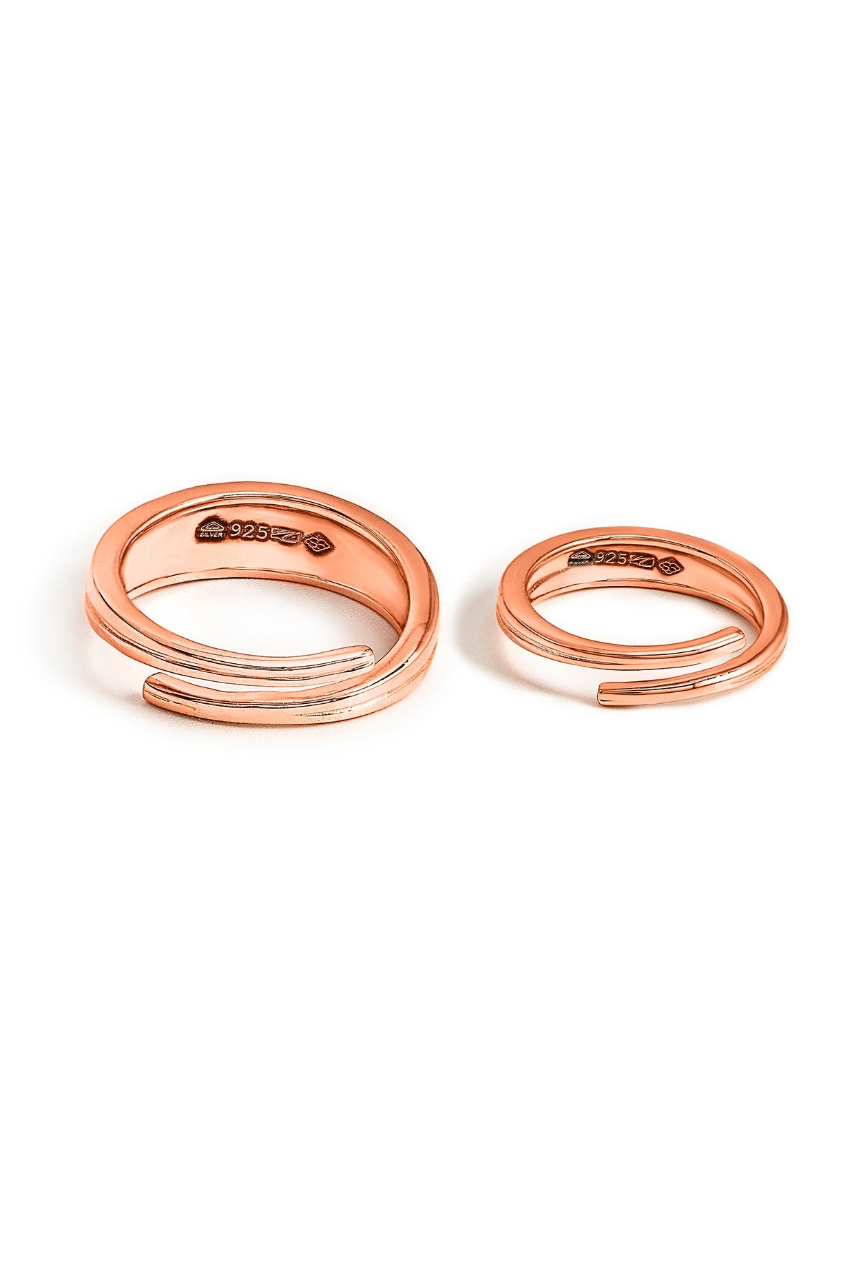 Rose Gold Finish Adjustable Couple Rings (Set of 2) In Sterling Silver