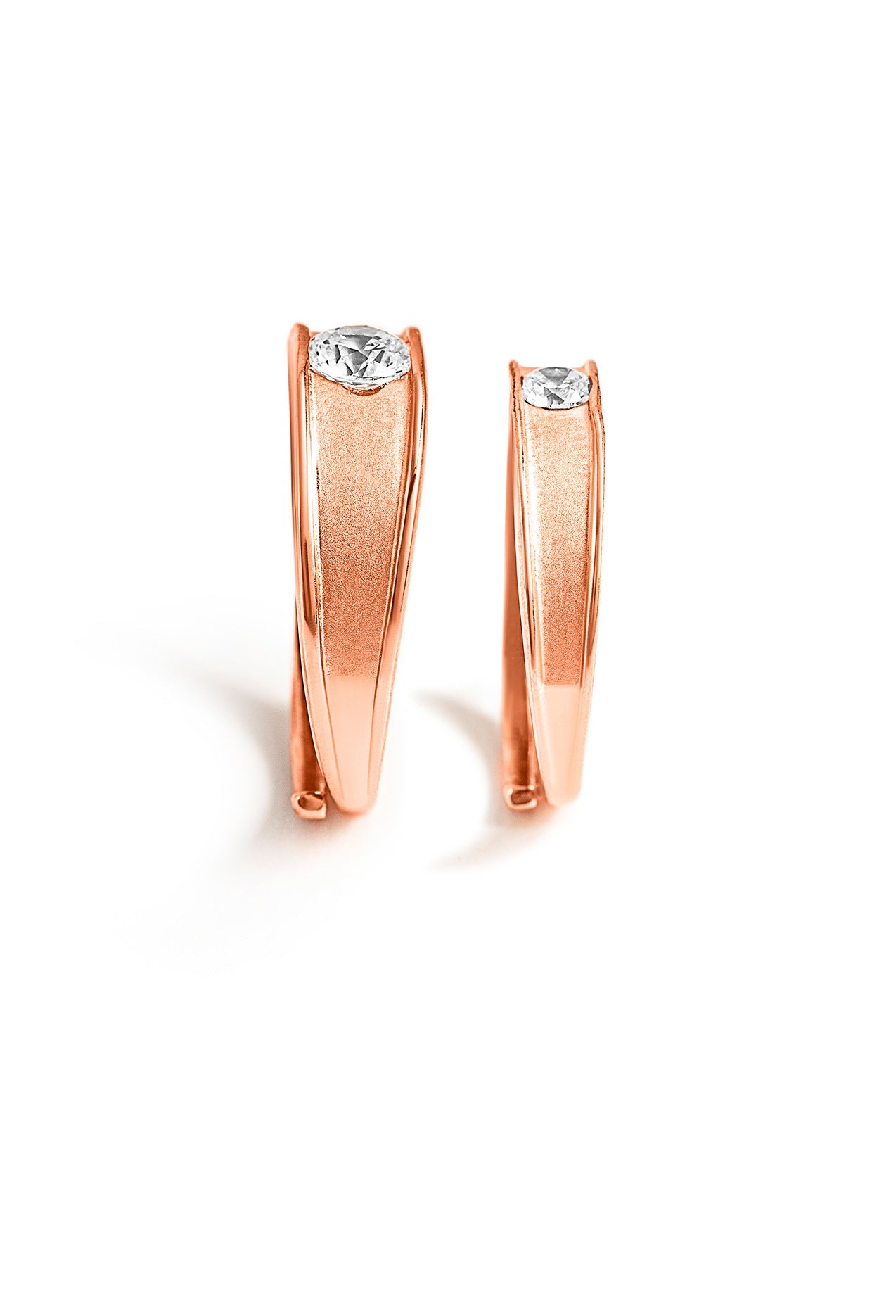 Rose Gold Finish Cubic Zirconia Adjustable Couple Rings (Set of 2) In Sterling Silver