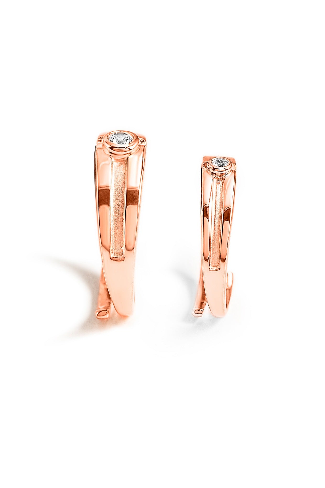 Rose Gold Finish Cubic Zirconia Adjustable Couple Rings (Set of 2) In Sterling Silver