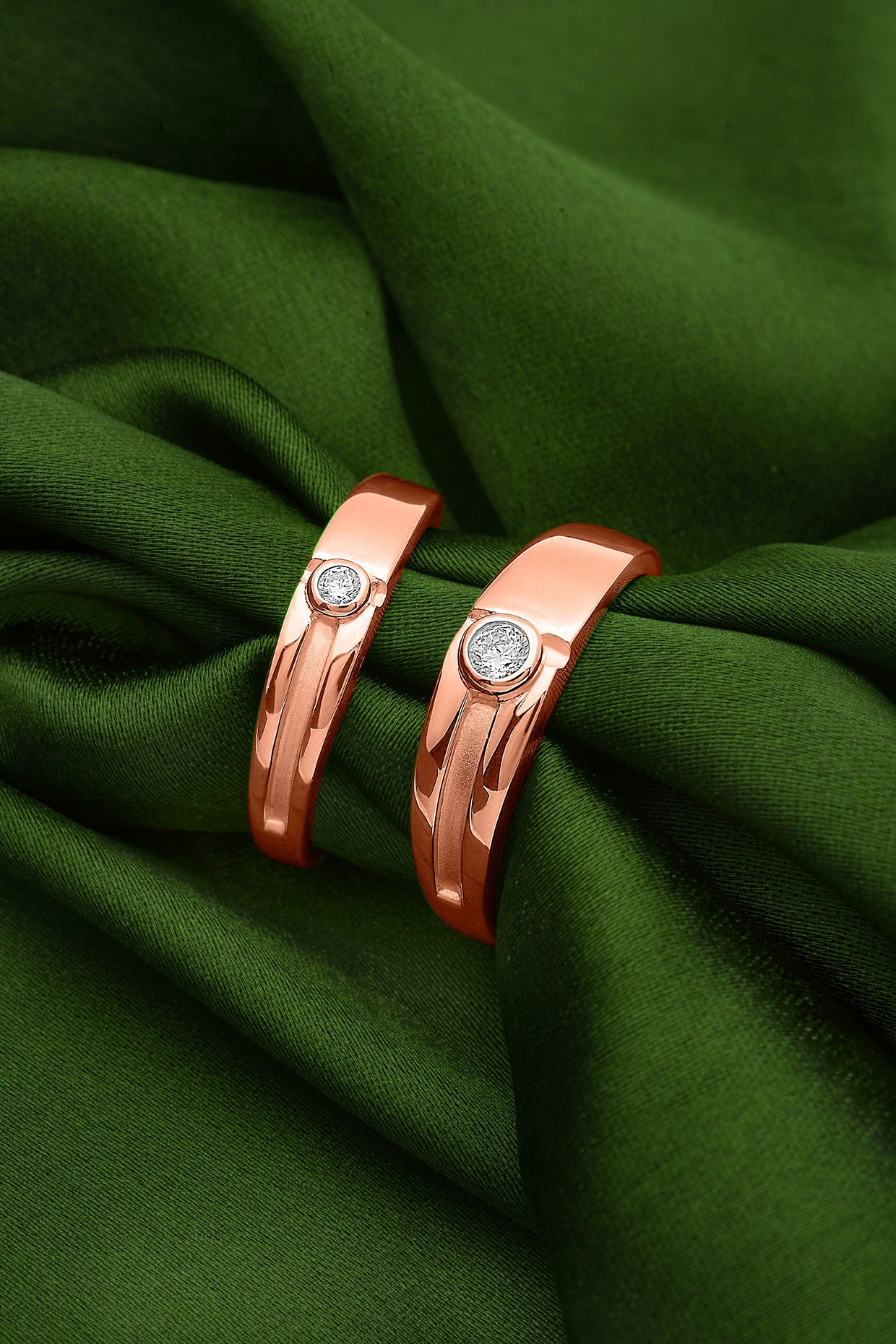 Rose Gold Finish Cubic Zirconia Adjustable Couple Rings (Set of 2) In Sterling Silver