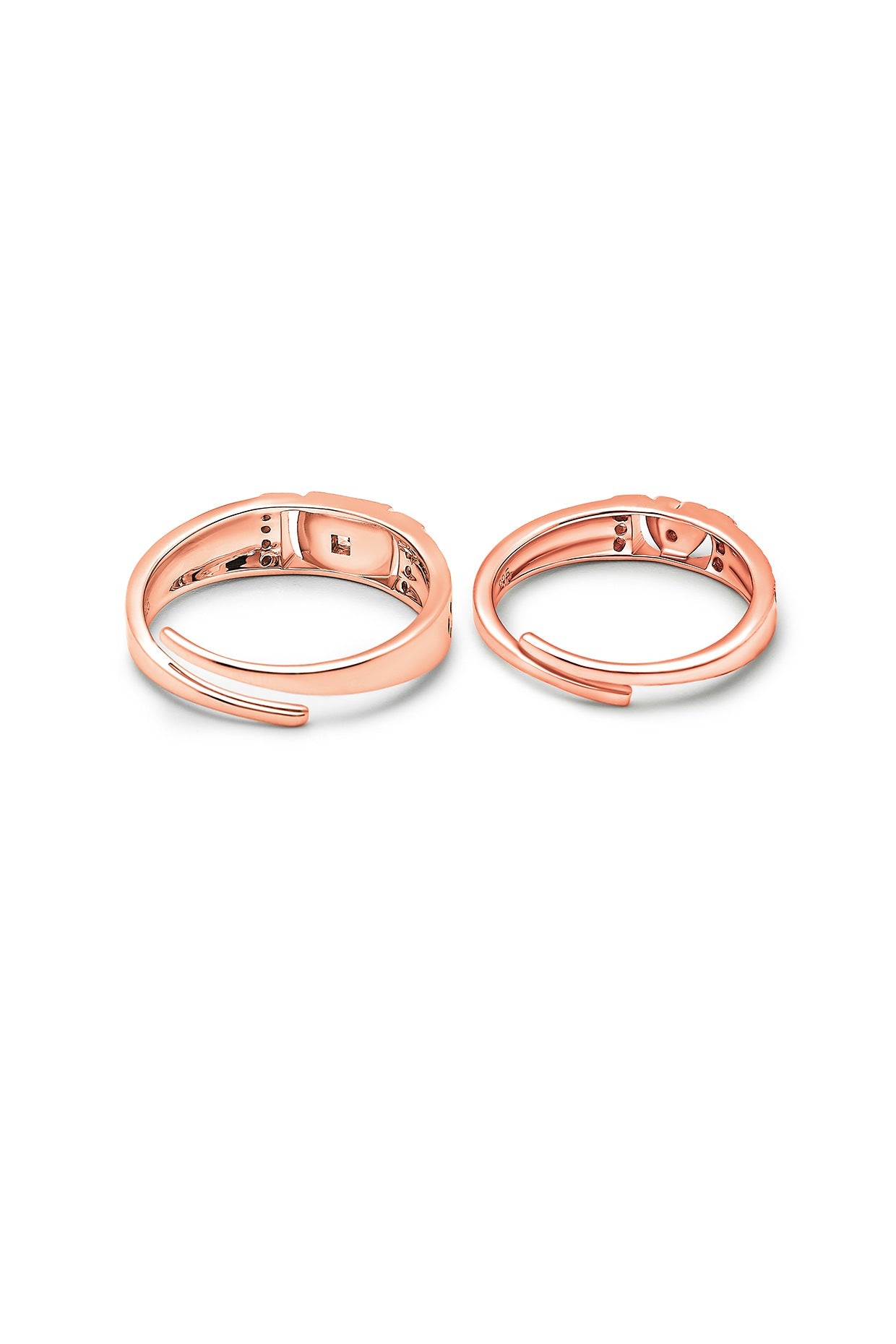 Rose Gold Finish Cubic Zirconia Adjustable Couple Rings (Set of 2) In Sterling Silver