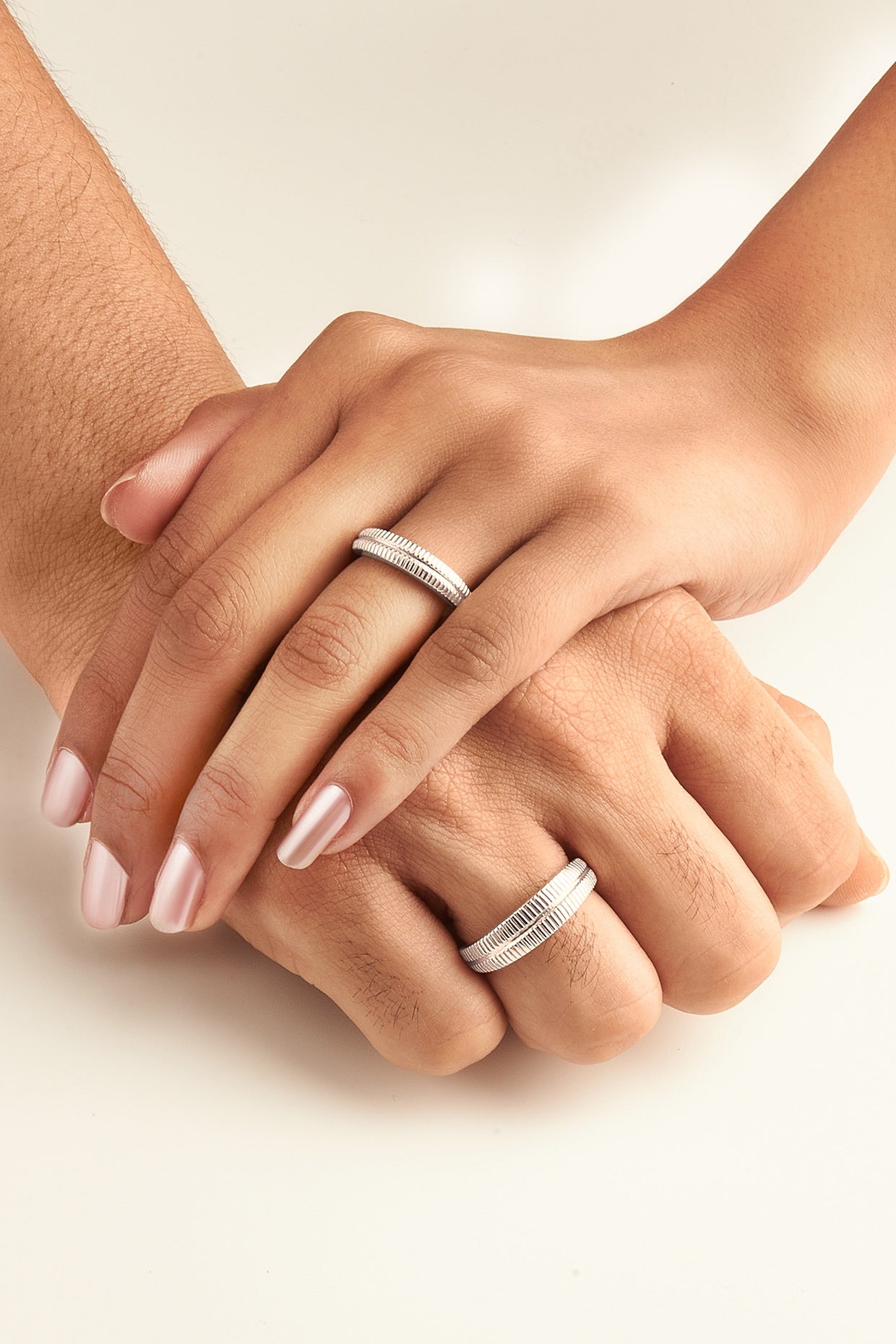 White Rhodium Finish Adjustable Couple Rings (Set of 2) In Sterling Silver