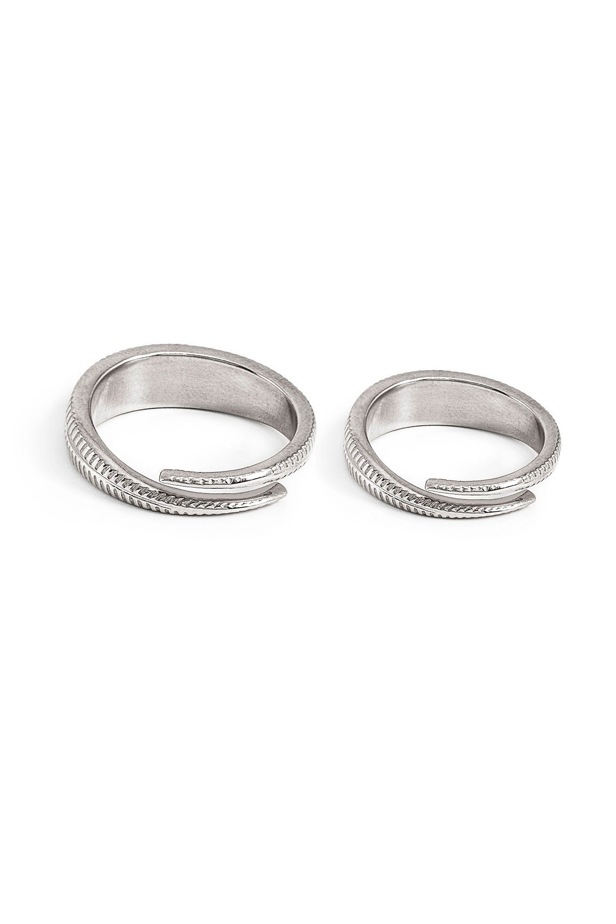 White Rhodium Finish Adjustable Couple Rings (Set of 2) In Sterling Silver