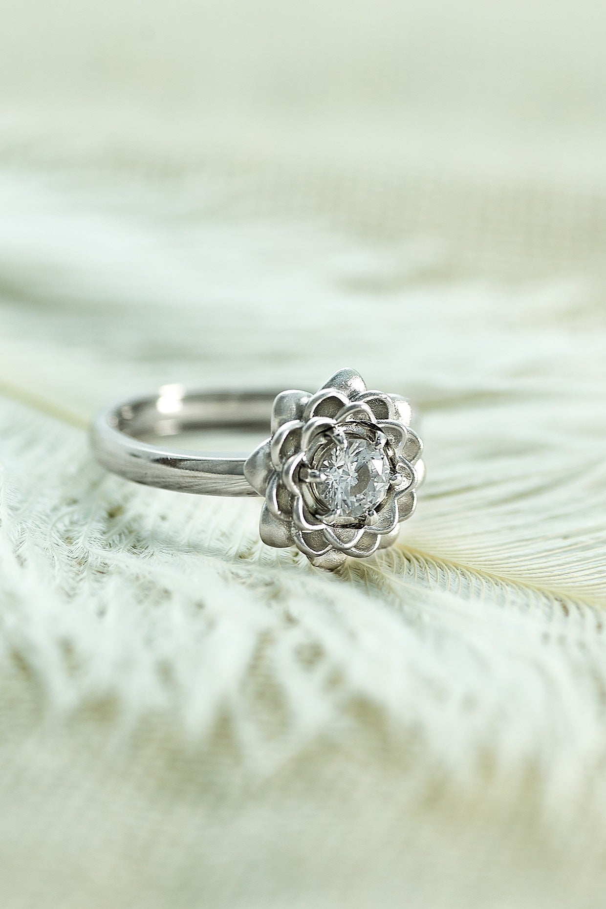 White Rhodium Finish Cubic Zirconia Floral Ring In Sterling Silver