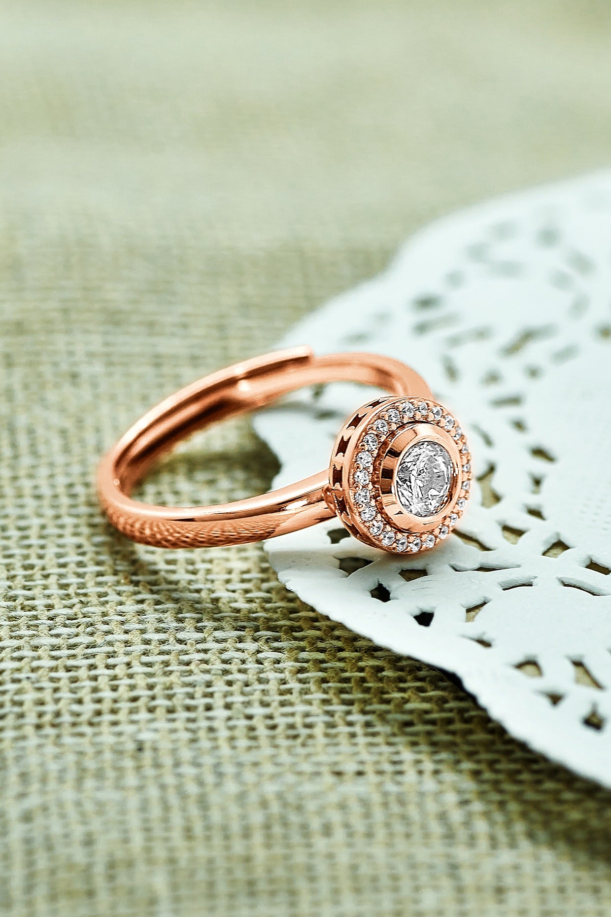 Rose Gold Finish Cubic Zirconia Ring In Sterling Silver